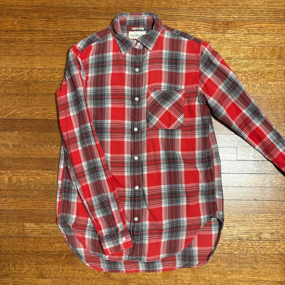 Denim & Supply Ralph‎ Lauren Red Plaid Long Sleeve Boyfriend Shirt Small S